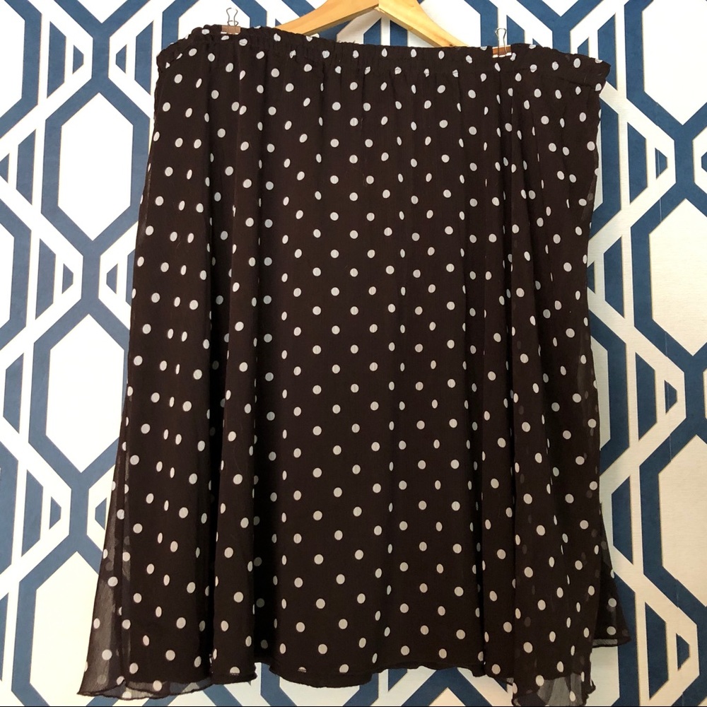 Brown polka dot chiffon midi skirt